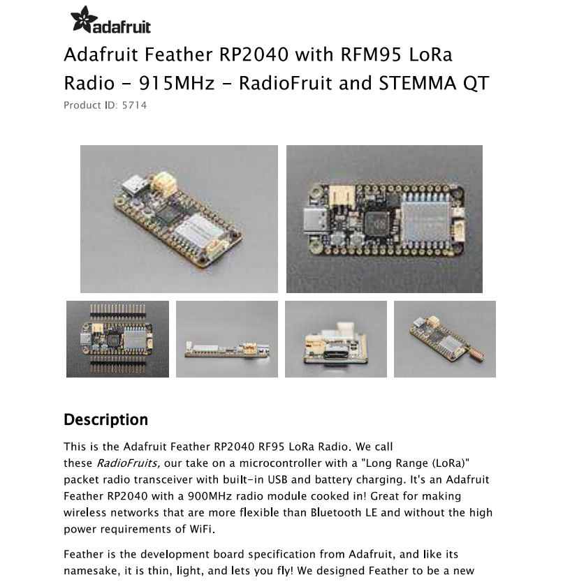 5714 Feather RP2040 with RFM95 - Lora Rfm95 review and price